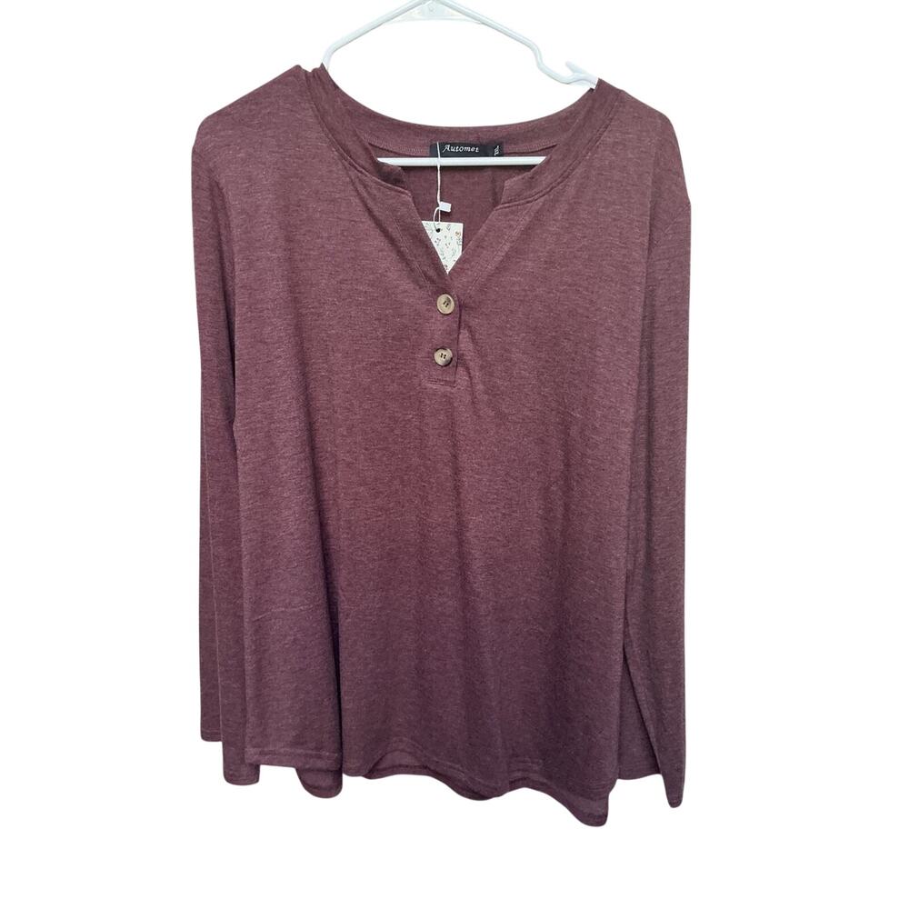 Automet 2XL Long Sleeve Top Maroon Polyester Rayon Spandex